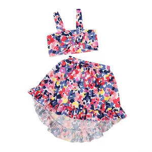 Бутик от 2 до 3 лет, одежда для маленьких девочек топ и юбка с цветочным рисунком для девочек-подростков, рубашки и юбки, 2 вещи в комплекте, комплект летней одежды для девочек