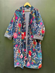 Chaqueta Cálida de Invierno y Otoño, Larga, de Terciopelo de Lujo con Estampado Floral, Tejida, Estilo Boho, Unisex, Forrada de Algodón, Ecológica, con Cinturón Grueso - Product Image 6