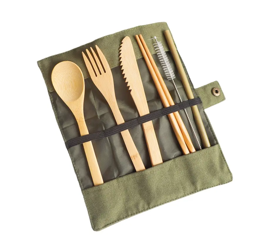 Coltello forchetta cucchiaio bacchette utensili ecologici legno di bambù set di posate da viaggio riutilizzabili portatili in legno