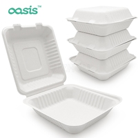 Boîte à lunch compostable Oasis CT3 1200ml en bagasse de papier, écologique, jetable, étanche et résistante à la graisse, 8 pouces