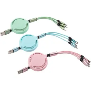 Cable de datos telescópico Macaron 1 a 3, adecuado para Apple Android USB tipo C 3 en 1, Cable de carga