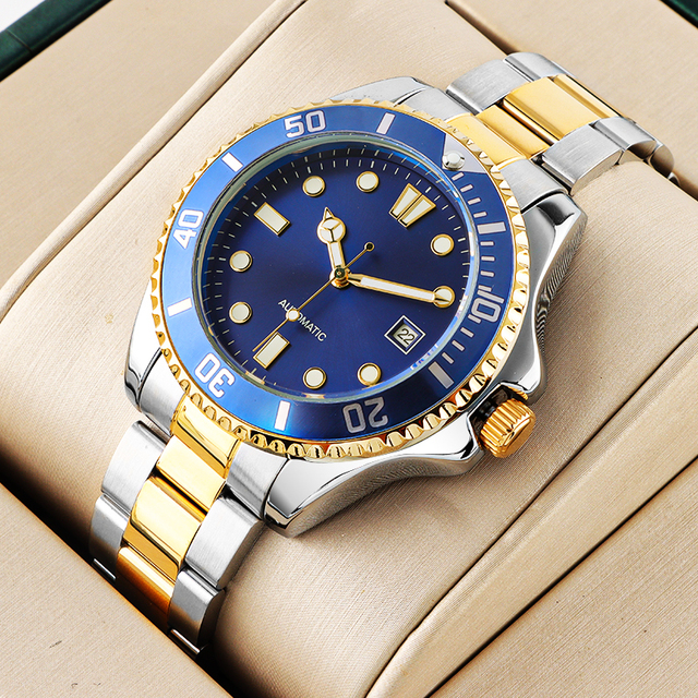 Rotating Bezel Stainless Steel Automatic Mechanical Chronograph Watch 43mm Limited Edition Luminous Glass Crystal Charm