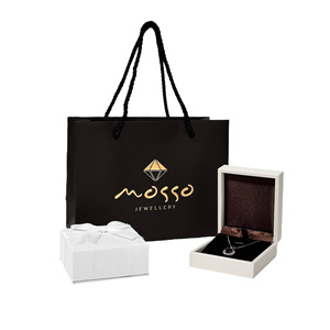 Sac de shopping en papier noir artisanal de luxe, écologique, recyclable, avec logo imprimé personnalisé et poignée en ruban, pour bijoux et cadeaux - Product Image 3