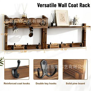 Wooden Wall Mounted <b>Shelf</b> Coat Rack With <b>Hooks</b> Key Organizer Entryway Storage Multipurpose Living Room Desktop Organizer - Product Image 4