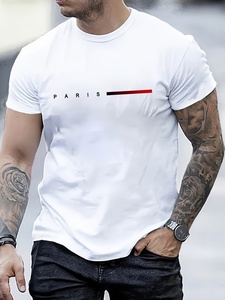 <span class=keywords><strong>T</strong></span>-<span class=keywords><strong>Shirt</strong></span> da uomo in cotone 100% estate ampia in stile <span class=keywords><strong>PARIS</strong></span> con scritta creativa girocollo Slim Fit a maniche corte in maglia da uomo - Product Image 3