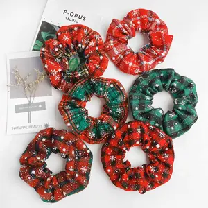 Holiday Christmas Hair Tie Hair Rope Girls Women Wholesale Soft Elastic Plaid Satin Scrunchies For Hair Rubber Bands Accessories