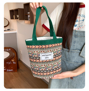 New Custom Printed Polyester Button Closure Tote Bag Large Capacity Women's Ethnic Style Artistic Bucket <b>Handbag</b> - Product Image 1