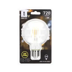 Lampadina LED G80 E27 6W con filamento trasparente, ideale per decorazione e ambienti caldi. - Product Image 2