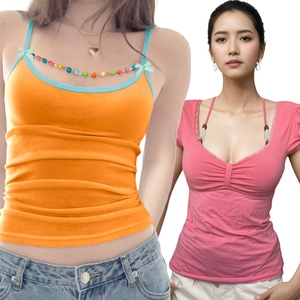 Chaleco Casual Y2K Transpirable de Punto Elástico Ajustado de Color Liso para Niñas con Cadena de Cuentas y Contraste de Color, Novedad Verano 2026 - Product Image 1