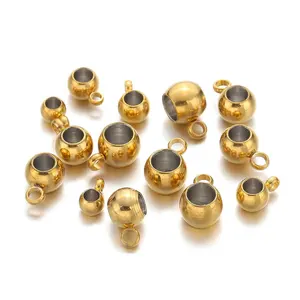 Stainless Steel Big Hole 2/3/4mm Spacer Beads Pendant Charms Clasps Gold Color Bail Beads For DIY Jewelry Making Findings