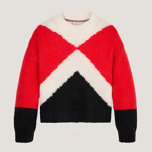 Custom children boys knitted thick warm chunky pullover for kids color contrast 100% cashmere woolen jumper