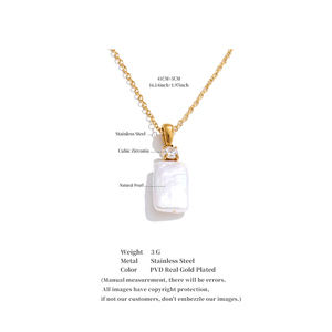 JINYOU 1050 Elegante Collar con Colgante de Perla Natural Barroca Cuadrada y Circonita, con Cadena de Acero Inoxidable Chapada en Oro - Product Image 6