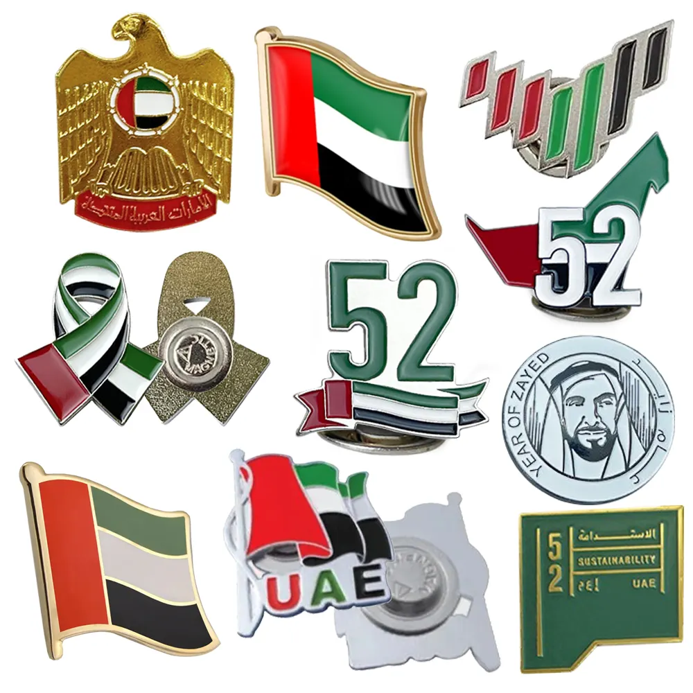 Grosir 2023 52 Magnet logam Uni Emirat Arab peta bros kerah Pin lencana hadiah Hari Nasional UEA Pin bendera