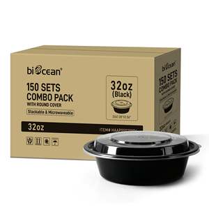 [150 unidades] Recipientes y tapas redondos de plástico PP de 32 oz para llevar, aptos para microondas, color negro - Product Image 6