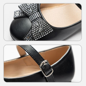 여아용 블랙 메리 제인 플랫 슈즈, 라인스톤 리본 & 버클 스트랩-여름 휴가 학교 공주 파티 드레스 슈즈 - Product Image 5
