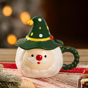 Santa Claus Cup with Lid Cartoon Ceramic Cup, Cute Mug, High Appearance Level <b>Gift</b> Set Water Cup - Product Image 2