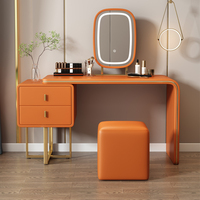 Table de maquillage moderne de luxe avec miroir LED intelligent et tiroirs, pieds en métal, ensemble de meubles de chambre à coucher