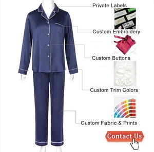 Hochwertiges Satin-Pyjama-Set in voller Länge für Frauen Hot Sale Sommer-Nachtwäsche Turn-Down-Kragen Elastische Taille Full Plus Size Spring - Product Image 6