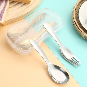 Stainless Steel Children's Spoons And Forks Set Portable Feeding Utensils For Babies 0-12 Months Bpa Free Two <b>Fold</b> Case - Product Image 2