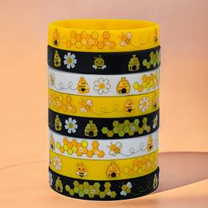 Pulsera de Silicona Little Bee, Paquete de 3, Negro, Amarillo, Blanco, Diseño de Abeja de Dibujos Animados, Impermeable, Decorativa, para Fiestas y Actividades - Product Image 2