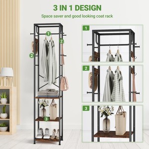 3-in-1 Freestanding <strong>Coat</strong> <strong>Rack</strong> Metal Frame <strong>Hall</strong> Tree with 3 Storage Shelves and 12 Hooks Clothes <strong>Rack</strong> Stand - Product Image 6