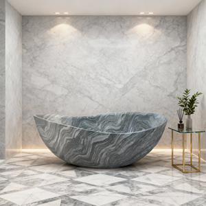 Baignoires autoportantes en marbre gris foncé <span class=keywords><strong>naturel</strong></span> de haute qualité, forme ovale, capacité 500-700L, pour utilisation en salle de bain - Product Image 4