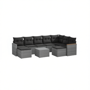Ensemble de canapés de jardin modulaires en rotin PE gris, collection de meubles d'extérieur avec coussins, design contemporain - Product Image 1