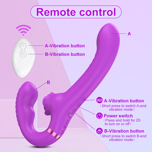 Remote Control <strong>Double</strong> Vibration Lesbian <strong>Dildo</strong> Adults' <strong>Double</strong>-<strong>Head</strong> Vibrating Sex Toys with Tongue Licking Feature - Product Image 3