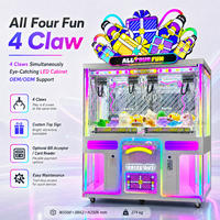 Máquina recreativa Neofuns grande de 4 garras con monedero, tiras de luces LED, cuatro zonas de premios, gabinete de metal, acrílico y madera, máquina grúa.