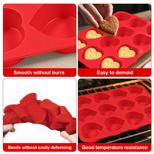 12 sâu răng cấp thực phẩm không dính tin Khay bộ Silicone hình trái tim cupcake muffin Baking Pan Silicon bánh khuôn bakeware - Product Image 6