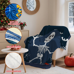 Plaid en peluche rectangulaire à imprimé squelette d'Halloween, écologique, pour la maison, style festival d'automne - Product Image 4