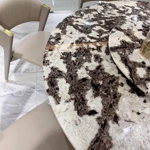 Table à manger ronde en pierre naturelle CC Snow Mountain Flying Fox, style italien luxe léger, pour villa haut de gamme - Product Image 4