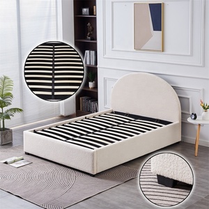 Sang Trọng Màu Trắng Boucle Vải Bọc Giường Ottoman Giường Nhỏ Đôi Vua Kích Thước Giường Khung Với Lưu Trữ Dưới Nệm - Product Image 5