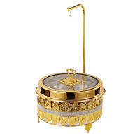 Plat de service de luxe 10L en acier inoxydable, chauffe-plat de buffet doré incrusté de diamants scintillants, alimenté à l'alcool, écologique, avec couvercle suspendu