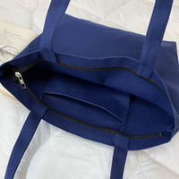 Tas Tote Kanvas Kapas Kapasitas Besar Custom, Tas Belanja Warna Solid Tahan Lama dengan Ritsleting, Tas Tote Selempang untuk Wanita
