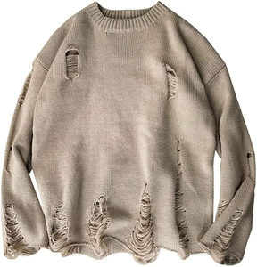 Suéter de punto oversize de manga larga con cuello redondo y estampado de signo de dólar para hombre, negro y rojo, estilo urbano, logotipo personalizado, invierno, ODM - Product Image 1