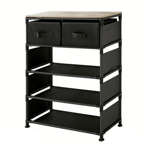 Unità di Stoccaggio Pieghevole con Telaio in Metallo e Due Cassetti in Tessuto Non Tessuto, Organizzatore Domestico Multi-Livello Rimovibile - Product Image 1