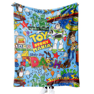 Manta de franela personalizada OEM con estampado de dibujos animados de la película The Toys, con logotipo, de poliéster, cálida y suave, para sofá, para el invierno. - Product Image 1