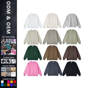 <span class=keywords><strong>Sweater</strong></span> Pria Musim Gugur Musim Dingin Gaya Amerika Terbaru, Merek Fashion, Warna Solid, Katun Terry Tebal 440G, Model Longgar - Product Image 1
