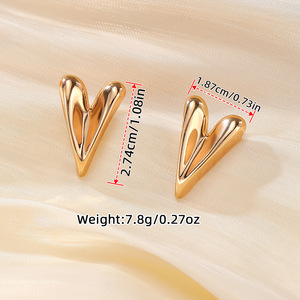 Heart Shape <b>Stud</b> Earrings Gold And <b>Silver</b> Zinc Alloy For Women Gift - Product Image 2