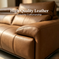 Sofa-Set aus Vollnarbenleder Dreisitzer mit Breiter Chaiselongue Übergroße Kissen Armlehne Neuer Chinesischer Stil Wohnzimmer