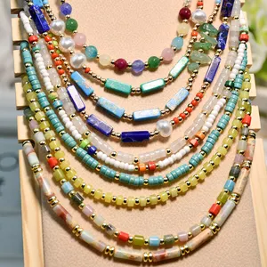 Wholesale jewelry summer colored stacked collarbone chain semi-precious stones handmade beaded necklace women
