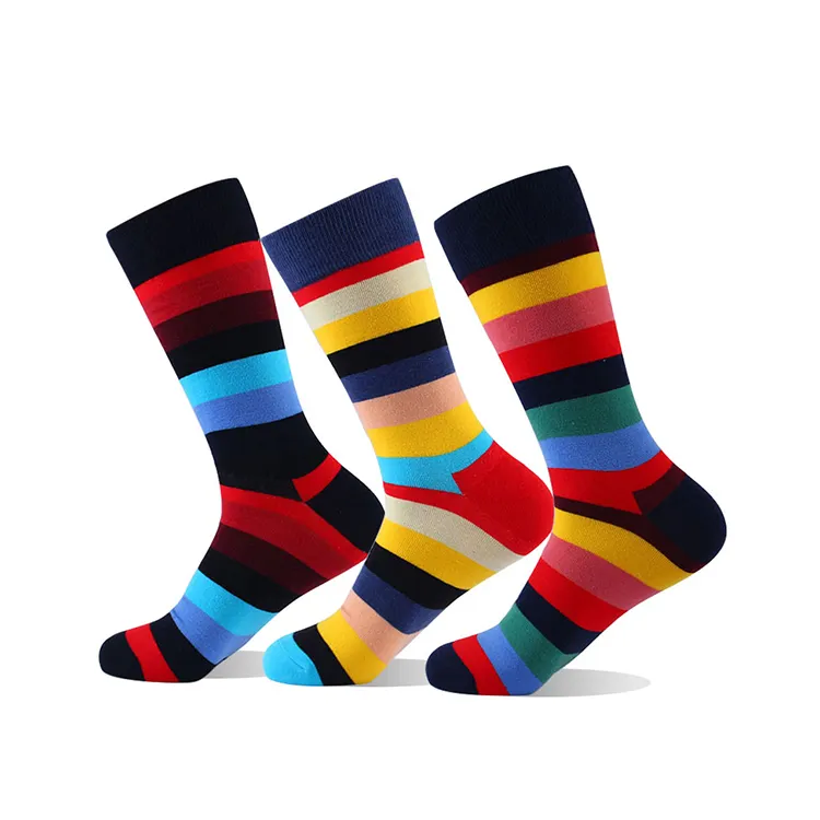 2022 Fashion Long Socks Men Combed Cotton New Colored Striped Funny Socks Wedding Business Happy Socks Gift