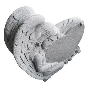 G603 White Granite Carving Angel Carrying Holding Heart Tombstone Headstones Monument