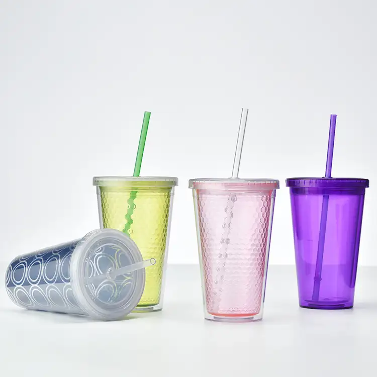 Cheap customized plastic double wall kids tumbler with straw