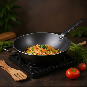 Wok robuste 30 cm en acier au carbone traditionnel pour la cuisson par sauté - Product Image 3