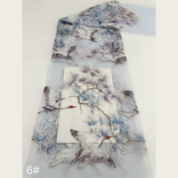 Nouveau tissu en tulle brodé style chinois avec motifs pin et grue, 6 couleurs, lourdement pailleté, pour robe Qipao