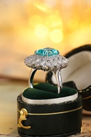Bague de fiançailles de luxe Lanphear Jewelry en platine PT950 avec émeraude Paraiba taille marquise double couche et halo de diamants sertis à griffes