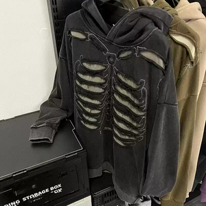 <span class=keywords><strong>Felpa</strong></span> <span class=keywords><strong>con</strong></span> cappuccio Vintage da uomo personalizzata <span class=keywords><strong>con</strong></span> ricamo a <span class=keywords><strong>scheletro</strong></span> ampio Design Oversize per l'inverno - Product Image 1