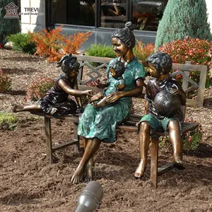 Estatua personalizada decorativa para exteriores, esculturas de bronce para madres e hijos de figuras sentadas